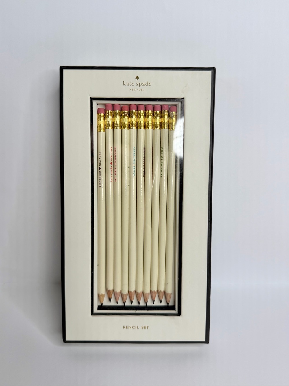 Kate Spade Cream Set of 10 Skinny Sharpened Pencils Logo